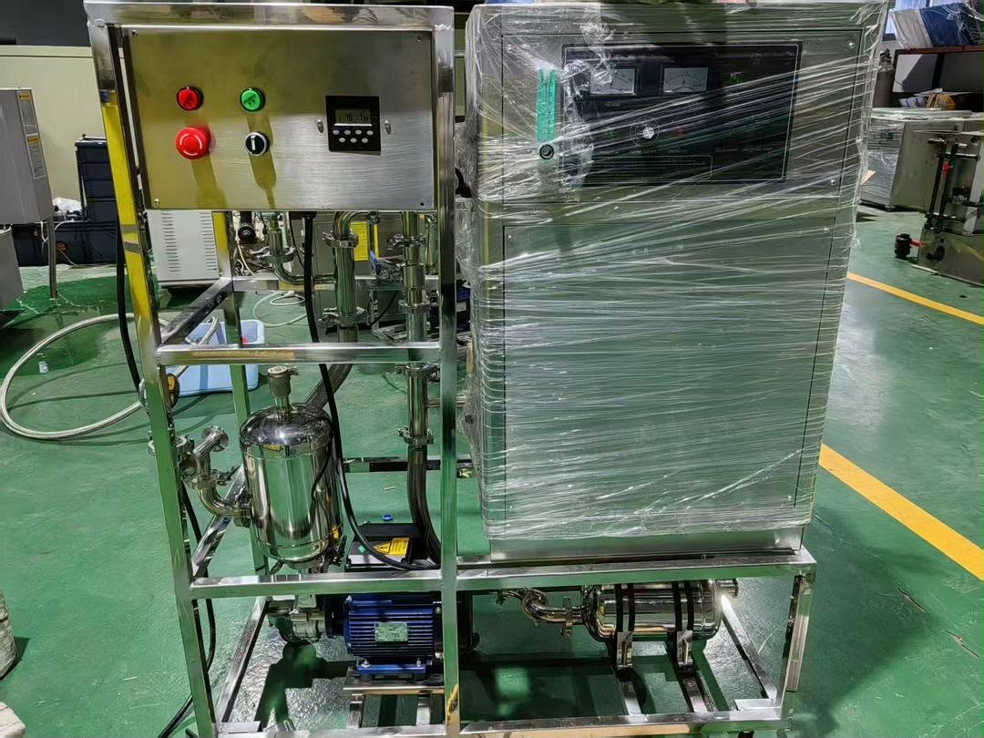 Two stainless steel nano bubble generator units ready for installation