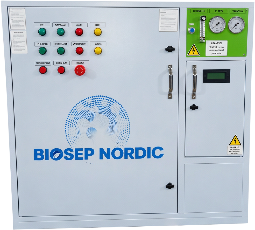 Large Biosep Nordic nano bubble process system built into an industrial control cabinet