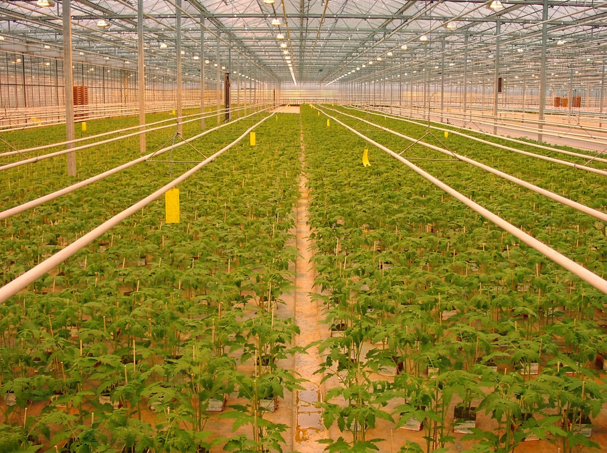 Greenhouse with recirculating irrigation and fresh crops